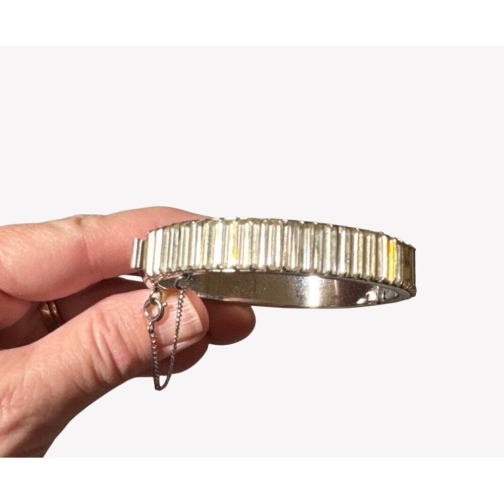 Vintage 1950's Silvertone Cuff Bracelet Clear‎ Crystals Baguette Cut